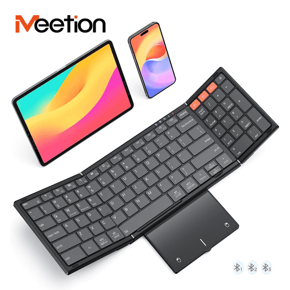 Meetion Foldable BT Keyboard with Touchpad & Num Pad, Portable, Rechargeable for Laptop/Tablet