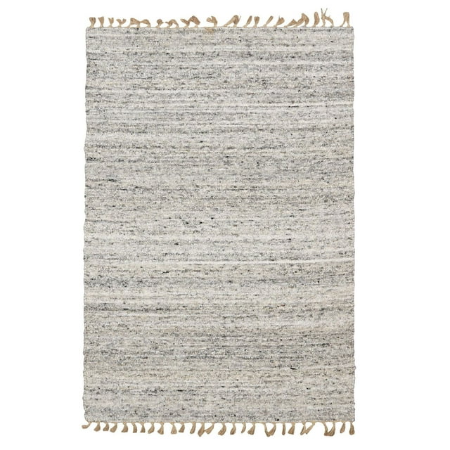Woven natural and black Berber accent rug measuring 1 ft. 10 in. by 2 ft. 10 in., featuring a textured pattern and fringed edges.