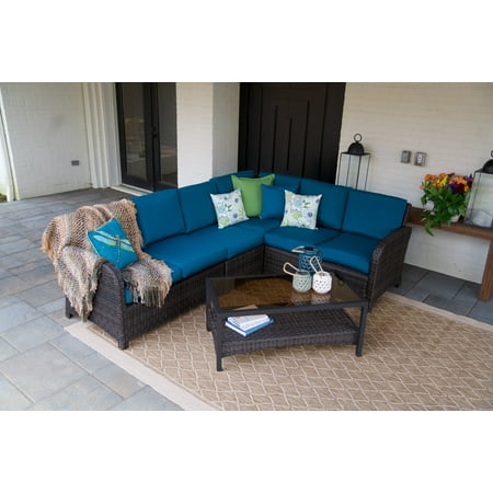 5pc Jackson All-Weather Wicker Corner Sectional Teal - Leisure Made