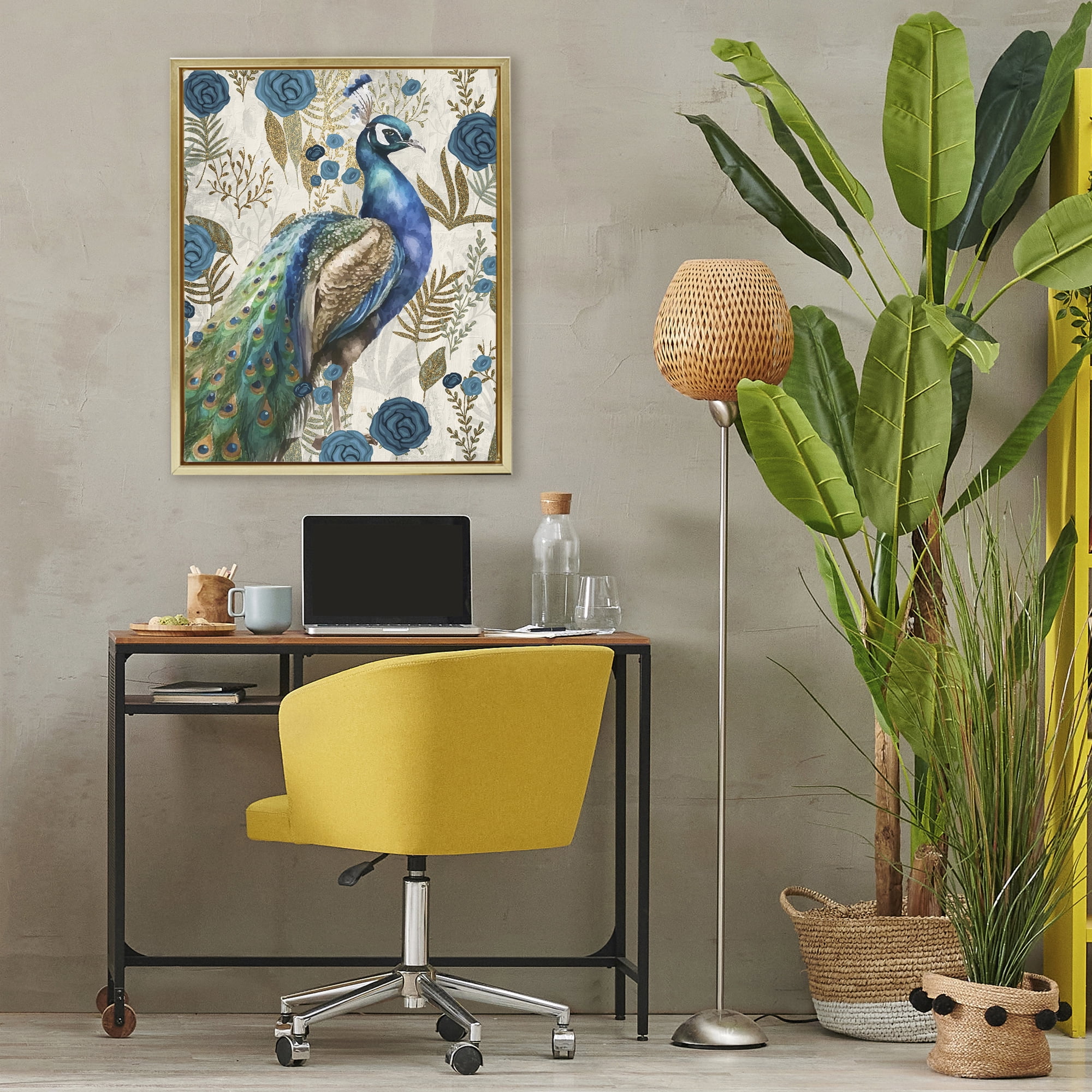 Stupell Industries Peacock Pride Botanicals Gold Framed Floater Canvas Wall Art, design by Kim Allen