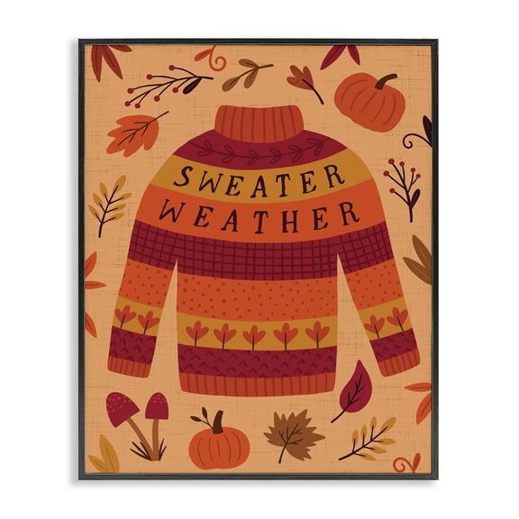 Stupell Industries Sweater Weather Cozy Fall Holiday Painting Black Framed Art Print Wall Art, 11 x 14