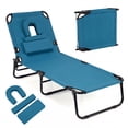 thumbnail image 1 of Gymax 5-Position Lounge Chair Adjustable Beach Chaise w/ Face Cavity & Pillows Blue, 1 of 9