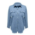 thumbnail image 6 of Women's Oversized Denim Jacket Boyfriend Button Down Frayed Hem Shacket Distressed Jean Jackets Fall Outfits Blue L, 6 of 6
