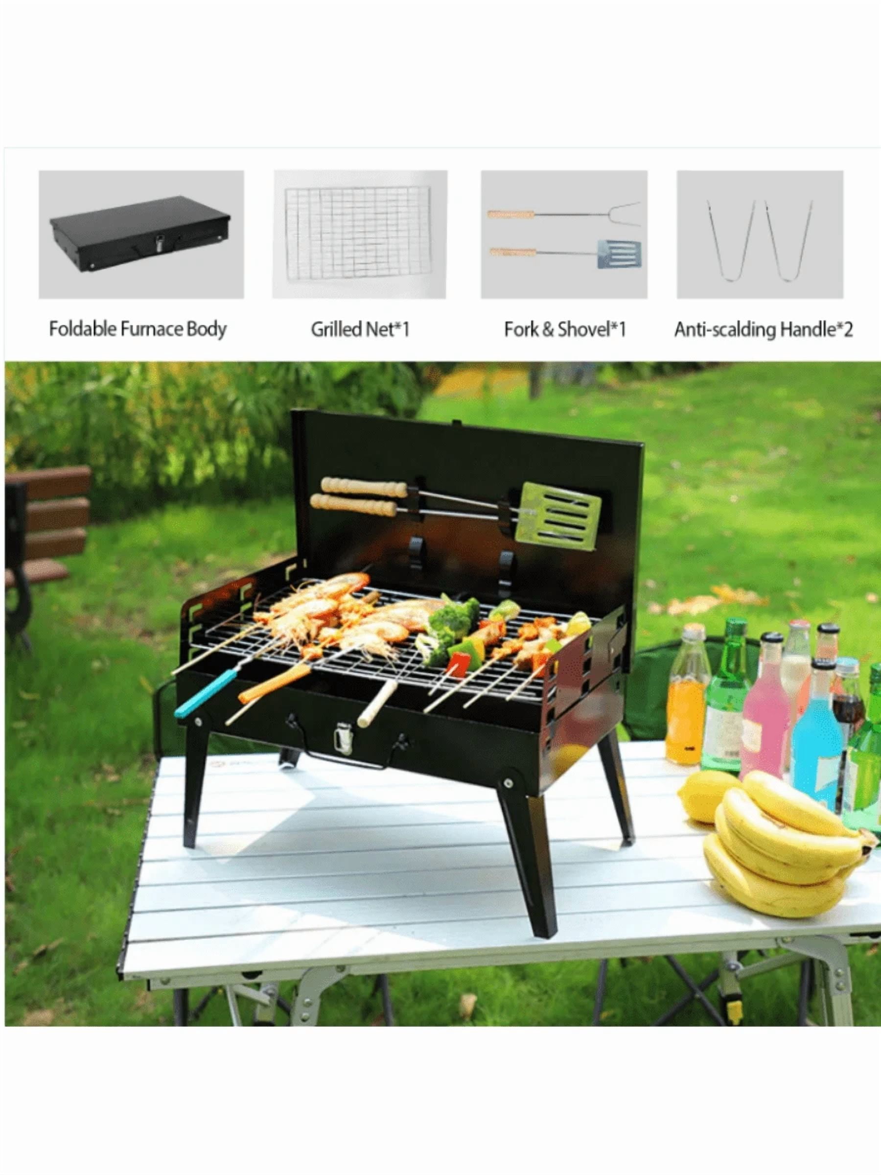 Portable Barbecue Grill Outdoor Mini Barbecue Grill Portable  16.7x10x17.7in Portable Charcoal Grill Foldable BBQ Suitcase Grill Shelf For Outdoor Camping Picnics Garden Grilling Portable Charcoal