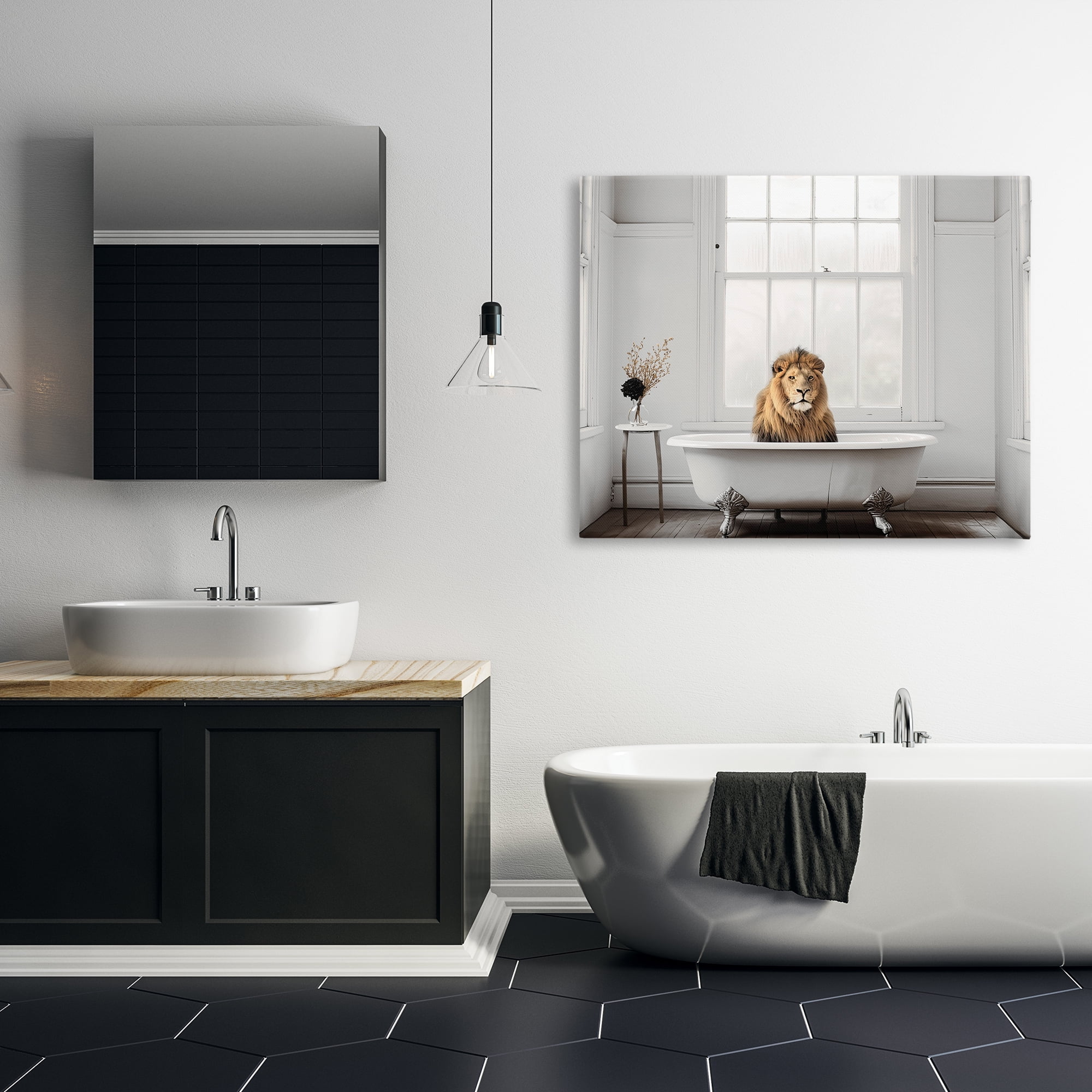 Minimalist Lion Bathtime Canvas Wall Art, design by Sasha
