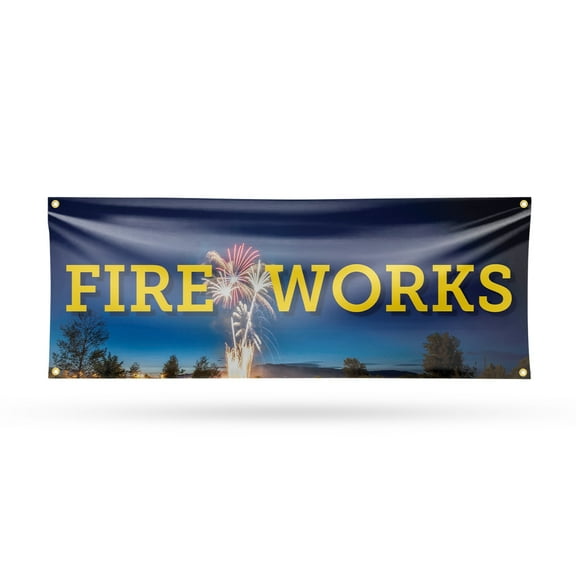 Fireworks Banner Sign 18 Inch x 48 Inch | 13 oz Vinyl with Metal Grommets | Heavy-Duty Single-Sided Outdoor Durable Printed High-Quality Weatherproof | Made in the USA