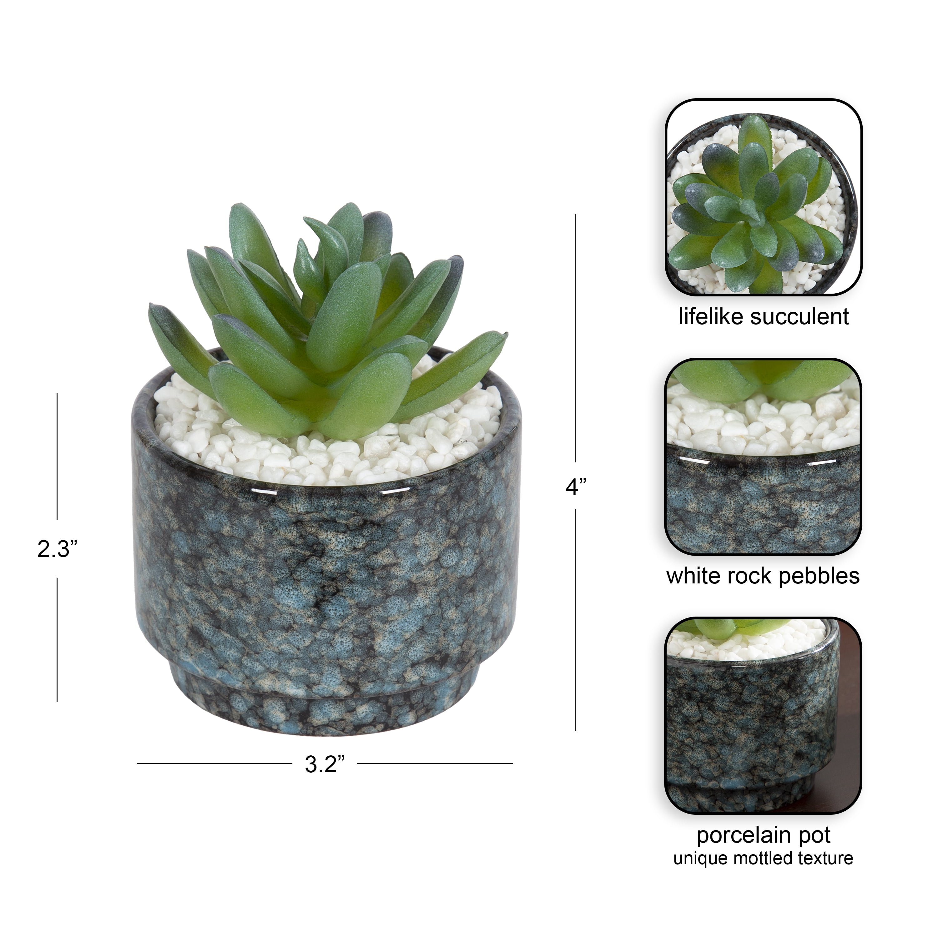 (4 pack) Mainstays 3.9" Artificial Crassula Ovata Succulent Plant in Teal Ceramic Pot