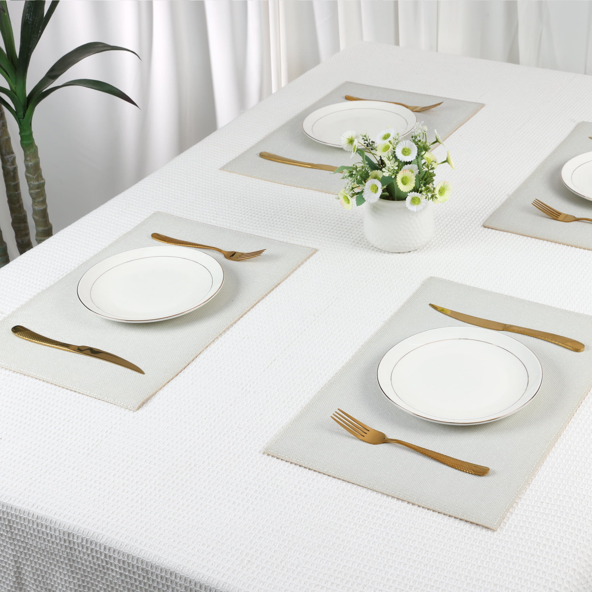 Unique Bargains Set of 6 Sparkle Placemats for Kitchen Dining Table Decor Beige