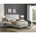 thumbnail image 2 of Roundhill Furniture Arles 3-Piece Upholstered Bedroom Set, Wingback Platform Bed with Two Nightstands, Light Gray Fabric, King, 2 of 12