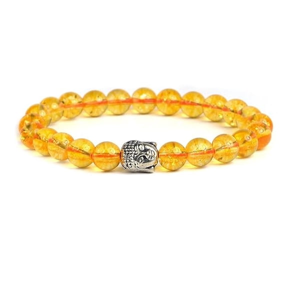 Natural Citrine Bracelet with Buddha Head Crystal Stone 8mm Round Bead Bracelet for Reiki Healing Stone(Yellow Agat)(Color : Yellow)