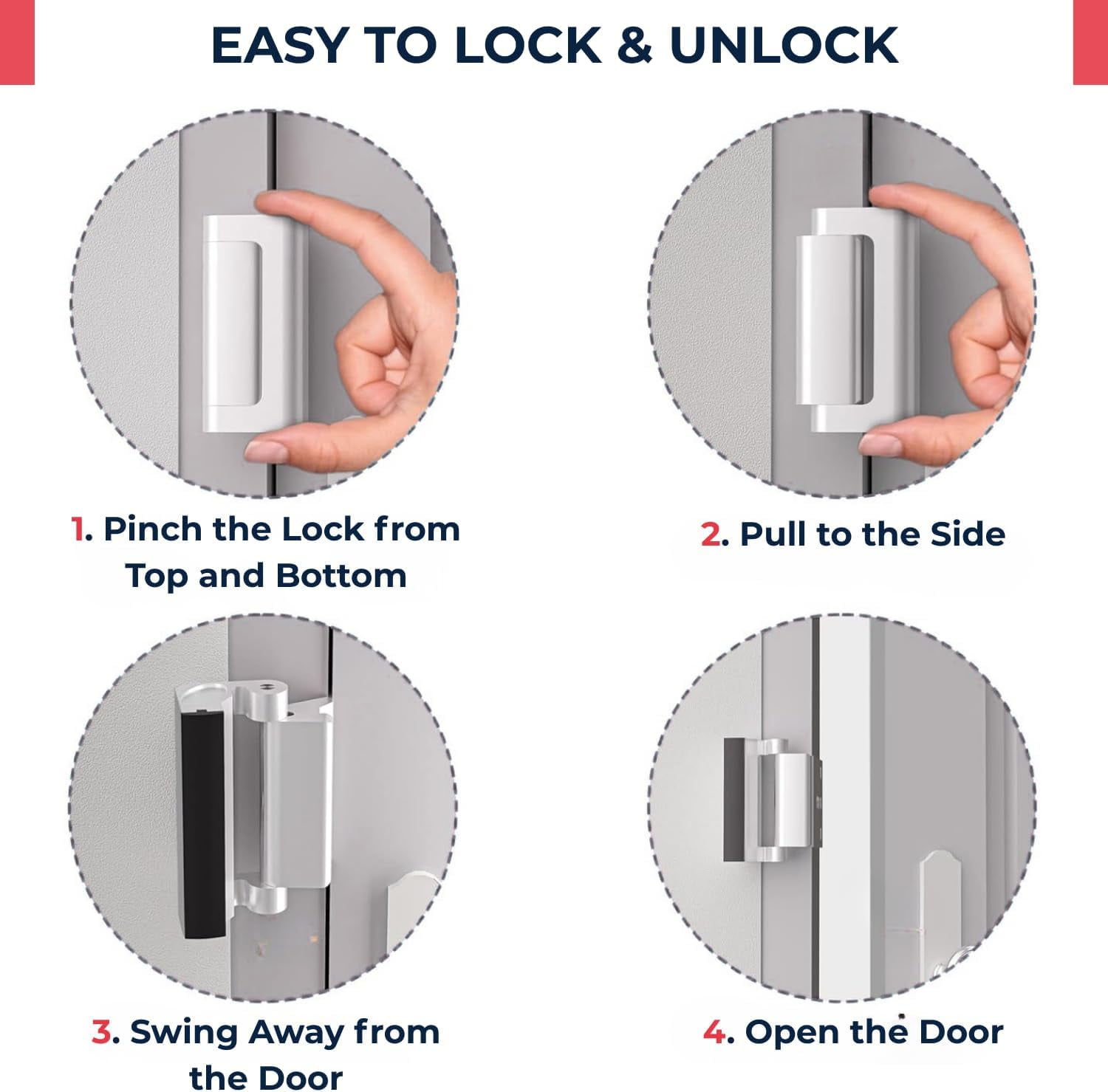 Home Security Door Lock for Kids Safety, Childproof Reinforcement Latch for Front Door, Heavy Duty Metal Safety Lock for Inside Swinging Doors, Easy Install Door Security Lock