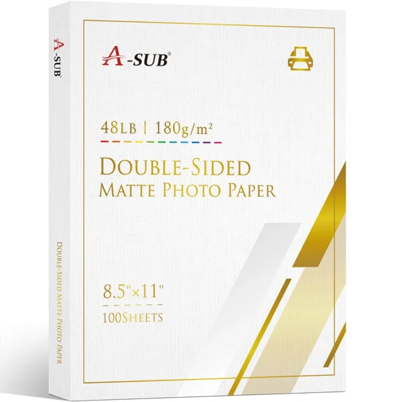 A-SUB Premium Double-sided Matte Photo Paper 8.5x11,48 lb,100 Sheets,White Matte Photo Card Stock for Inkjet Printers Epson,HP,Canon,Kodark