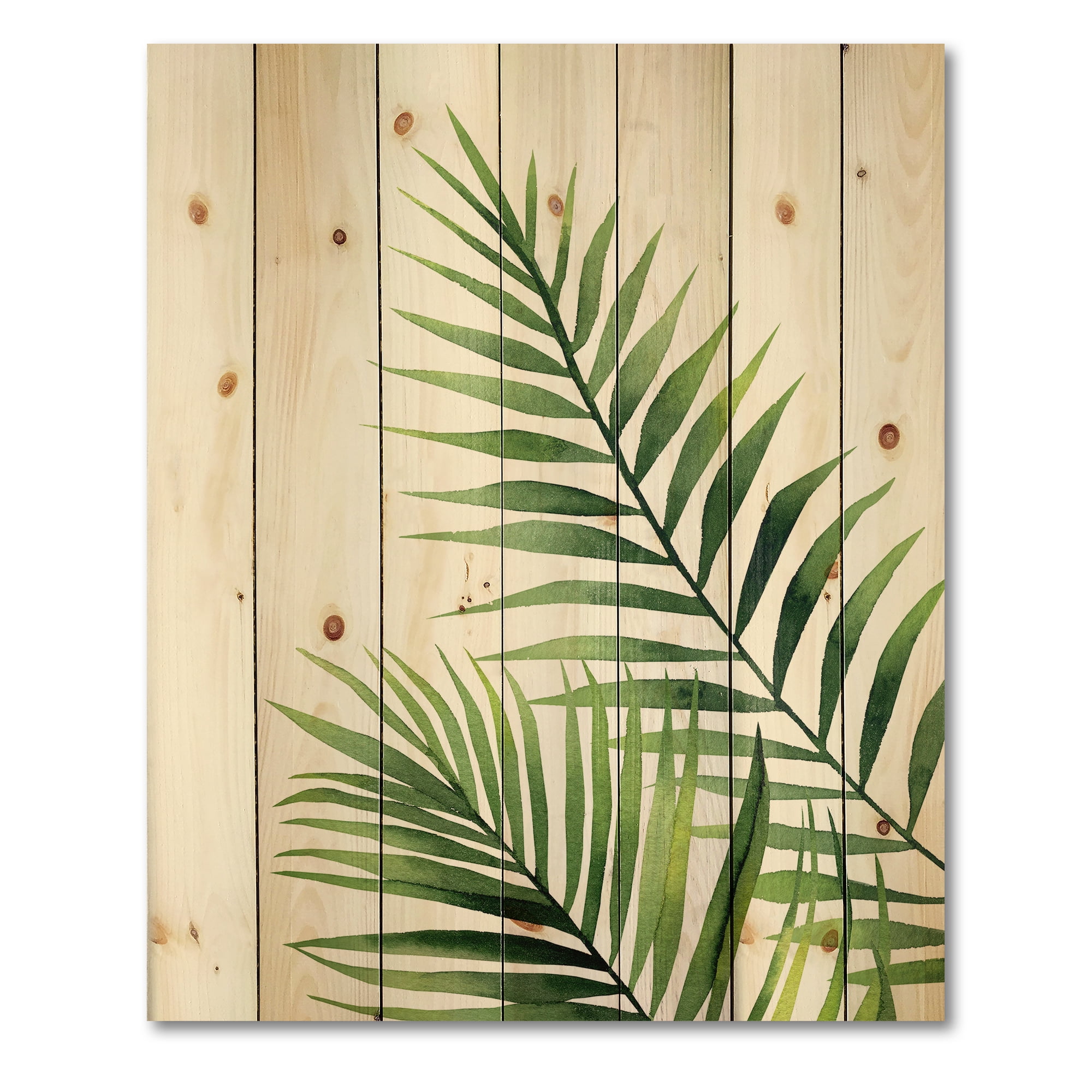 Designart 'Fern Plant Leaves Detail III' Farmhouse Print on Natural Pine Wood