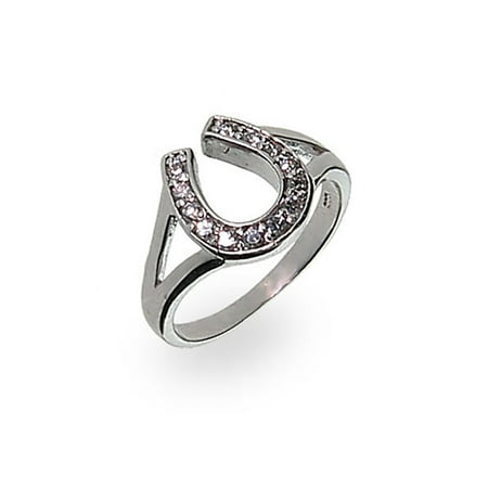- Sterling Silver Cubic Zirconia Horseshoe Ring, Sizes 4 to 9