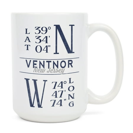 

15 fl oz Ceramic Mug Ventnor New Jersey Latitude and Longitude (Blue) Dishwasher & Microwave Safe