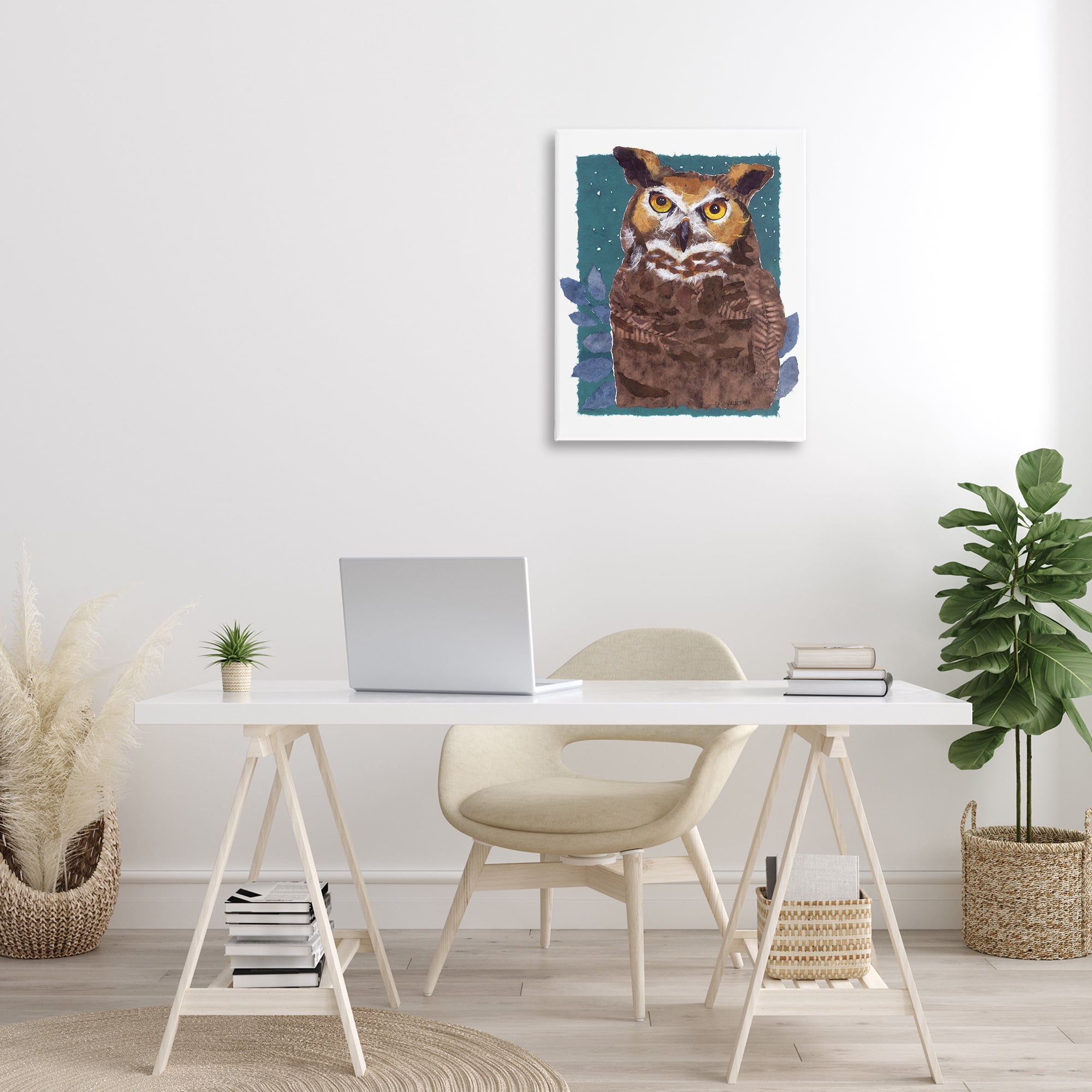 Stupell Industries Stern Owl Portrait Animals & Insects Painting Gallery Wrapped Canvas Art Print Wall Art, 24 x 30