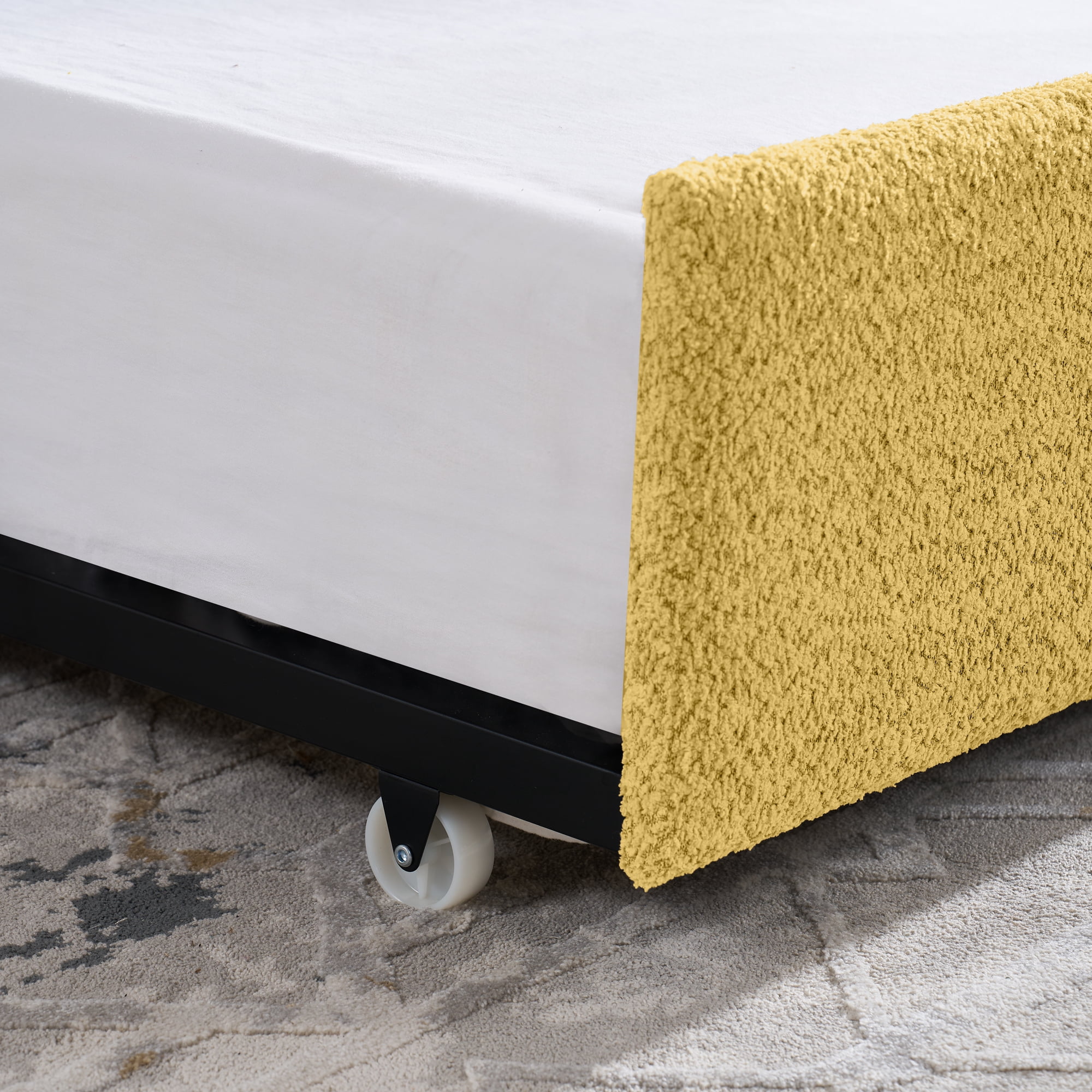 Mintazer Full Upholstered Daybed with Trundle, Boucle Fabric Sofa Bed for Living Room & Bedroom, Yellow