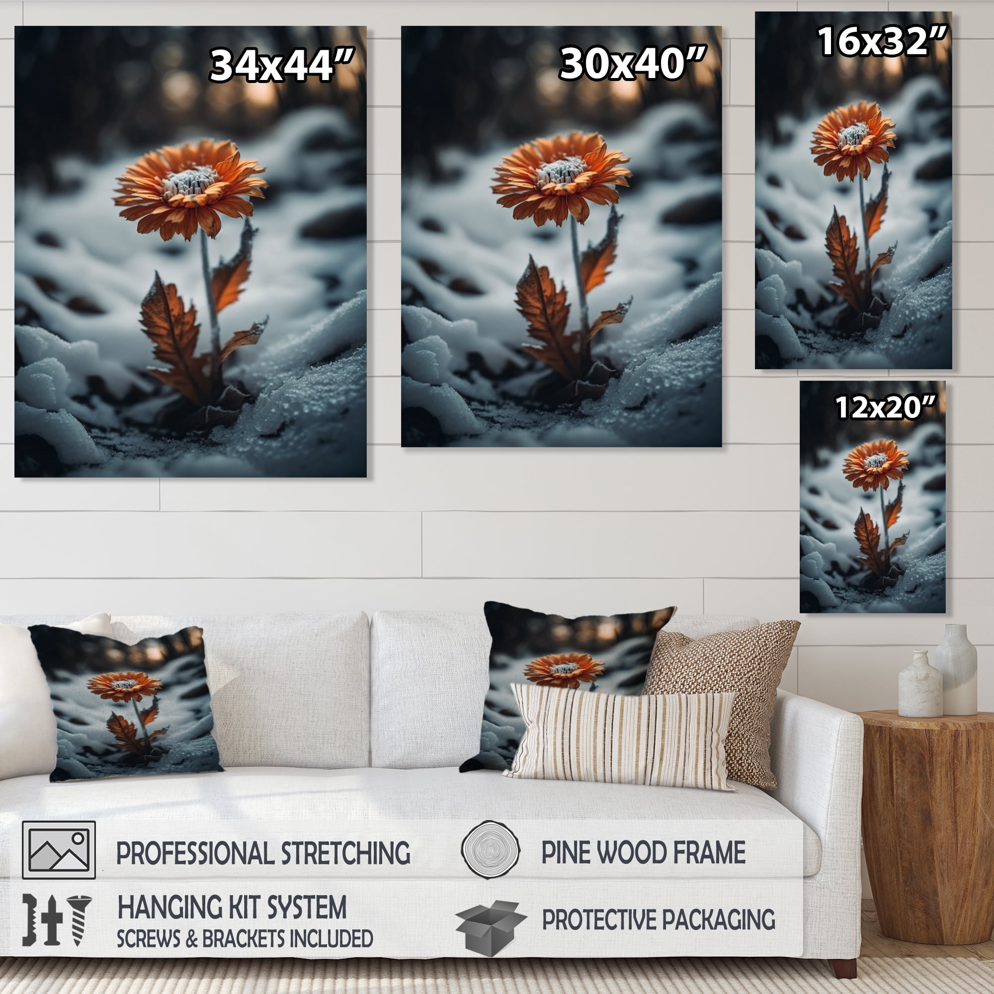 Designart A Blooming Orange Daisy Flower In Winter II Canvas Wall Art