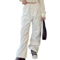 thumbnail image 2 of xiaxaixu Women Baggy Pants Solid Color Drawstring Waist Cargo Pants Multiple Pockets Jogger Pants, 2 of 9