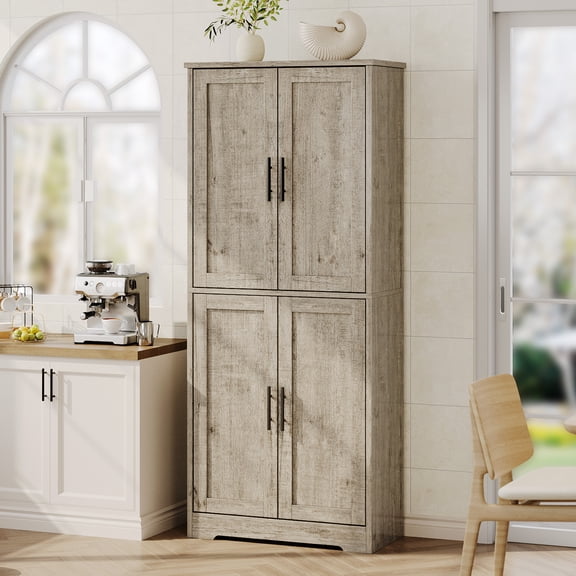 Tall Kitchen Pantry Cabinet, 70" Tall Kitchen Pantry Cabinet with 4 Doors and 3 Adjustable Shelves, Freestanding Cupboard, Freestanding Cupboard for Kitchen, Bathroom, Dining, or Living Room