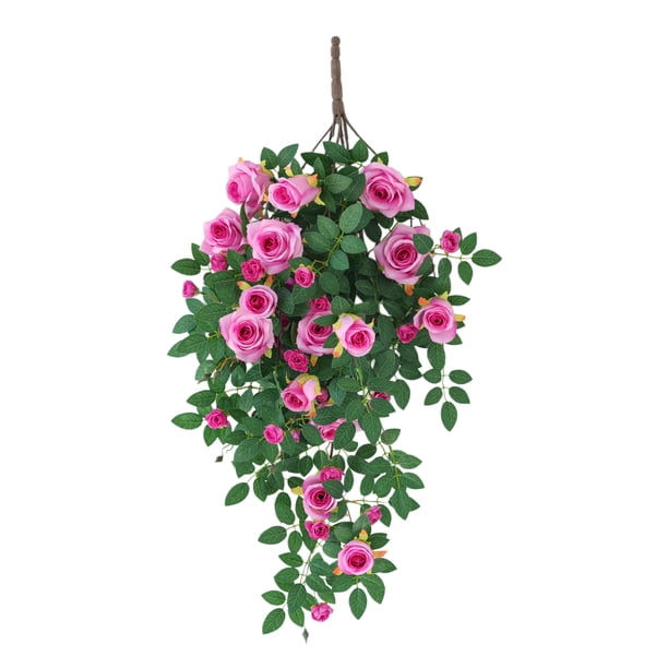 Decoración de flores artificiales de ratán, 6 cabezas de rosas colgantes falsas, plantas de enredadera de seda sintética de ratán para decoración de fondo de sala de bodas DIY