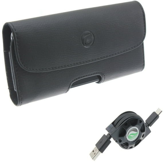 For Galaxy A54 /A53 /A33 - Case Belt Clip w USB Cable, Leather Holster Cover, Retractable Type-C Charger for Samsung Galaxy A54 /A53 /A33 5G