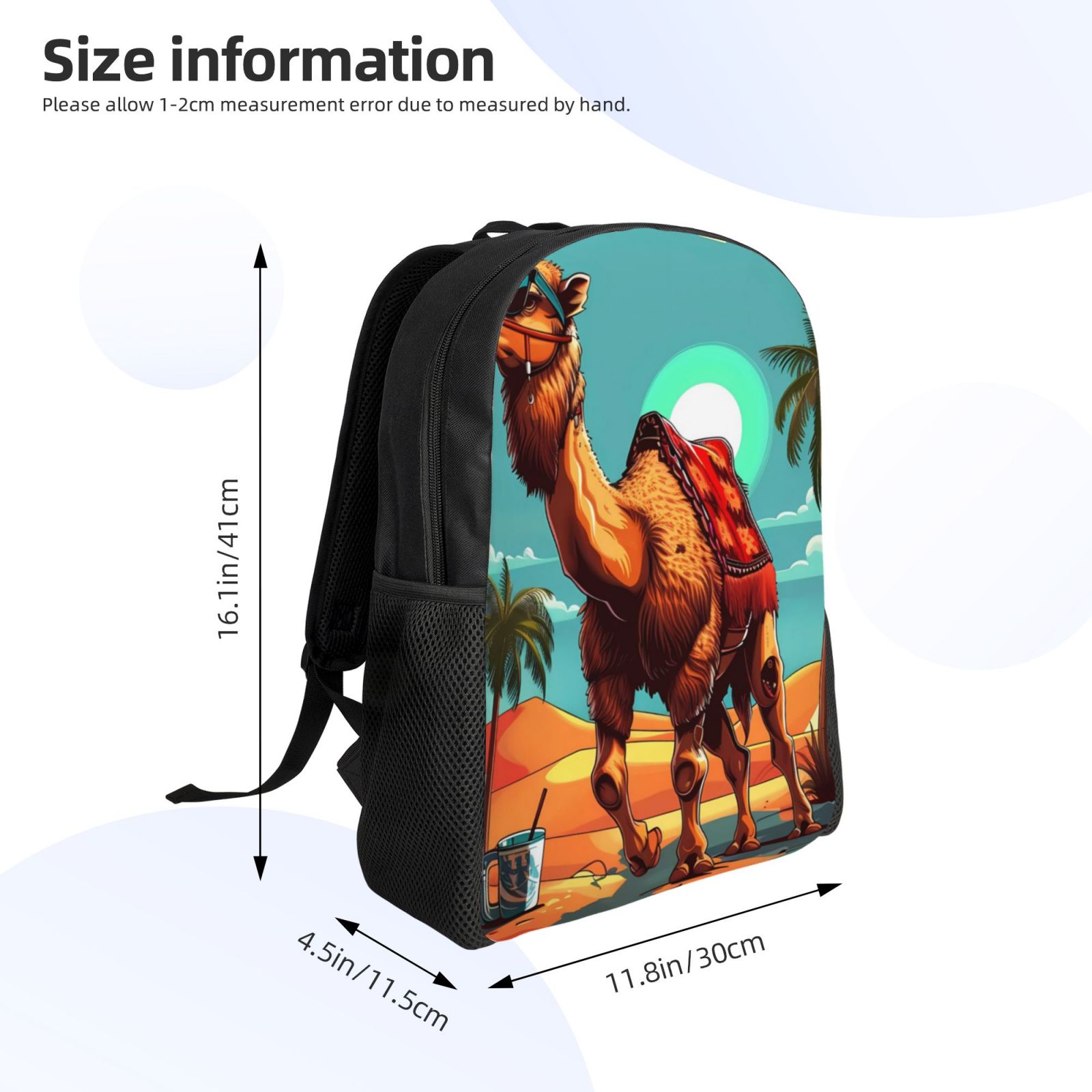 Xecao Cool Camel Oasis Vibes Print School Backpack with Laptop Compartment Small Travel Laptop Backpack for Women Men Waterproof College Backpack Simple School Bag