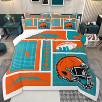 jejeloiu American Rugby Ball Queen Comforter Set,Orange Football Helmet Bedding Comforter Set For Bots Teens Reversible 3-Piece