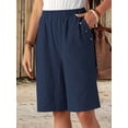 thumbnail image 5 of Shorts for Women Knee Length High Waisted Cotton Elastic Wasit Summer Dressy Casual Long Shorts Navy Blue XL, 5 of 8