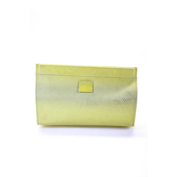 Pre-owned|Calvin Klein Womens Small Magnetic Faux Lizard Clutch Handbag  Yellow Leather 