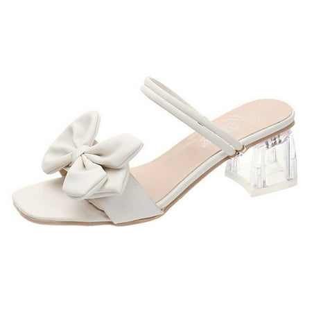 

Fsqjgq Jelly Sandals for Women Fashion Summer Women Sandals Medium Heel Heel Solid Color Bow Open Toe Casual Style Cute Beach Sandals for Women Beige 41