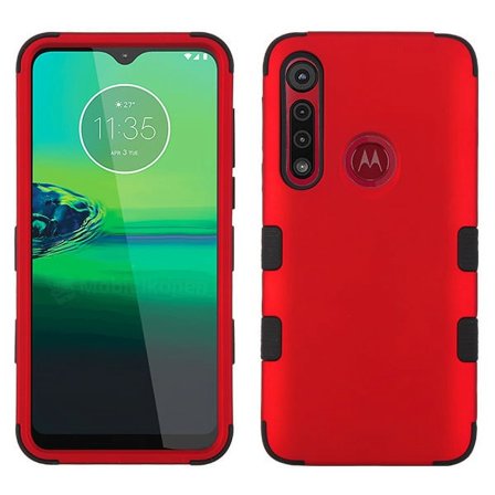Motorola Moto G8 PLAY Phone Case 3 in 1 Hybrid Impact Armor Hard PC & TPU Silicone Rubber Heavy Duty Rugged Bumper Shockproof Full Body Frame Protective RED Cover for MOTOROLA Moto G8 Play