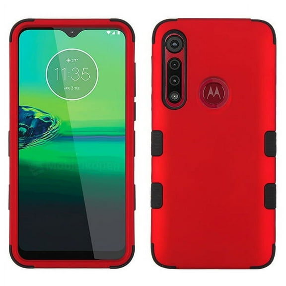 Motorola Moto G8 PLAY Phone Case 3 in 1 Hybrid Impact Armor Hard PC & TPU Silicone Rubber Heavy Duty Rugged Bumper Shockproof Full Body Frame Protective RED Cover for MOTOROLA Moto G8 Play