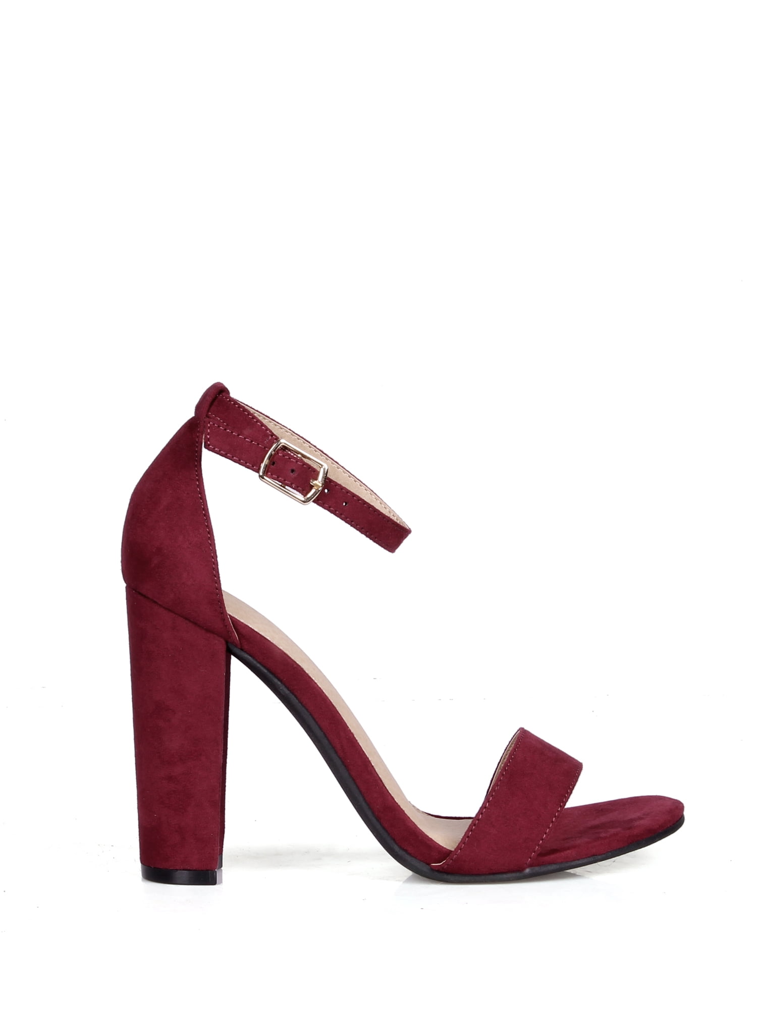ShoeLaLa Two Piece Chunky Heel Sandals in Burgundy