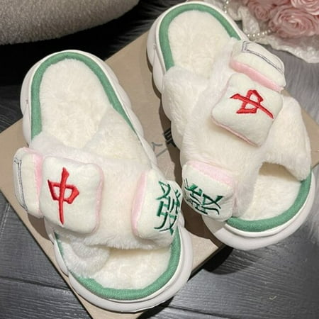 

PIKADINGNIS 2022 Heart Modelling Design Fluffy Fur Slippers Women Winter Warm Closed Plush Home Slippers Platform Height 4cm Women Shoes