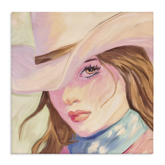 Pastel Cowgirl Brunette Canvas Wall Art, design by Kim Allen