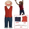 thumbnail image 3 of Disfraz de Luffy para hombre y mujer, uniforme de Cosplay de Anime, camisa, pantalones, sombrero, conjunto de disfraz de fiesta de Carnaval y Halloween, 3 of 4