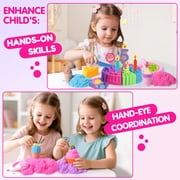 BILLEEIT Magic Cake & Ice Cream Sensory Sand Kit for Kids Ages 3+, 4 Colors of Play Sand (2.2 lbs), 43 PCS Accessories, Pretend Play Creative Sand Play Set for Girls