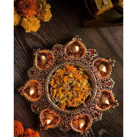 The Handicraftian terracotta Traditional Decorative 7 diya plate  Urli Plate – Indian Festival Home Décor , Elegant Festival & Holiday Home Decoration Gift