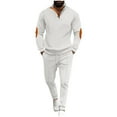 thumbnail image 3 of VBTAPA 2 Piece Outfits for Men Waffle Knit Tracksuit Quarter Zip Pullover and Jogging Pants Casual Sweatsuit Sets with Pockets Today's Sales White XL, 3 of 8