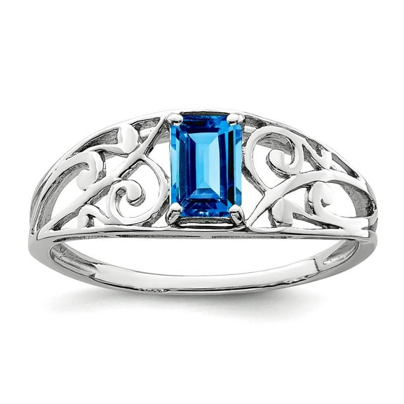 925 Sterling Silver Polished Rhodium Plated Sky Blue Topaz Ring Size 7 2mm Wide Ring for Women