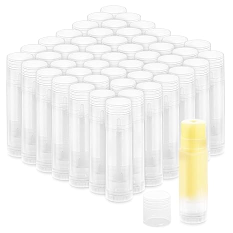 OFEFE 50 Pcs Empty Lip Balm Tubes 5.5ml Clear Twist-up Containers - Rotatable Plastic Tubes for DIY Homemade Lipstick, Chapstick, Solid Perfume Making, Lip Gloss Containers with Sealed Caps