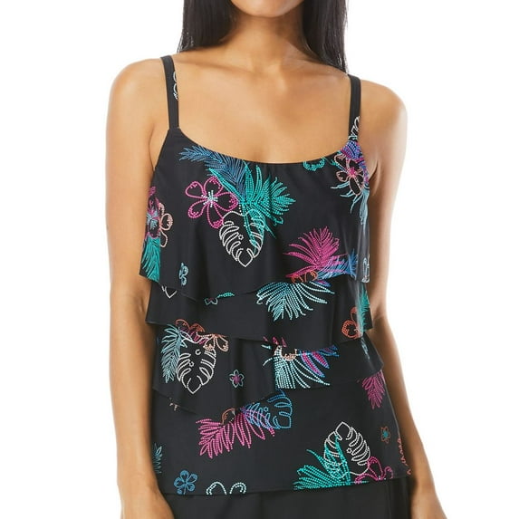 Women's Coco Reef U16075 La Palma Aura Ruffle Underwire Tankini Swim Top (Black Multi 36F)