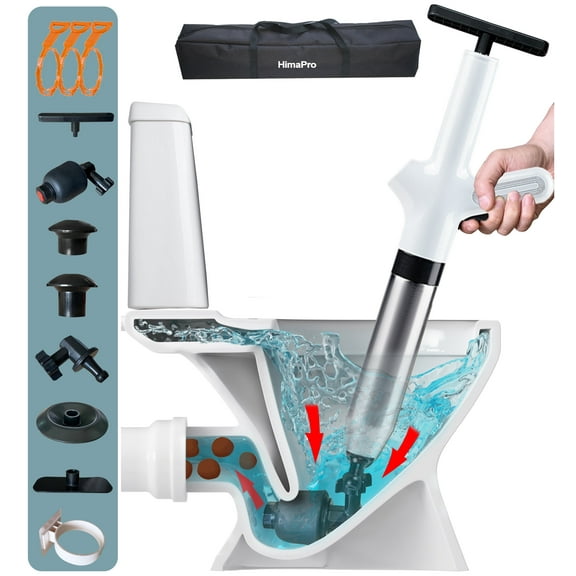 HimaPro High Pressure Toilet Plunger Air Drain Blaster Kit(White) - Unclog Toilets, Kitchen Sinks, Shower Drains, and Pipes with Ease