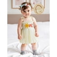 thumbnail image 4 of BemeyourBBs Newborn Baby Girl First Birthday Outfit 1st Birthday Summer Clothes Smocked Romper Dress Strap Tie-Up Sleeveless Embroidery Sun Letters Tulle Tutu Dress with Headband, 4 of 9