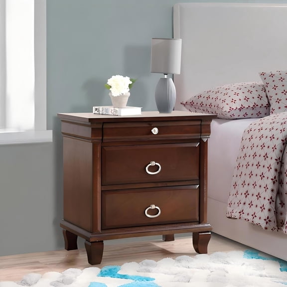 Noble House Triton Nightstand with Felt-Lined Dovetail Drawers, Wood Frame, Cappuccino Finish