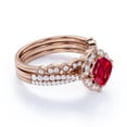 thumbnail image 3 of JeenMata 2.25 Carat Cushion Cut Vintage Simulated Ruby Trio Ring Set in 18k Rose Gold over Silver, 3 of 7