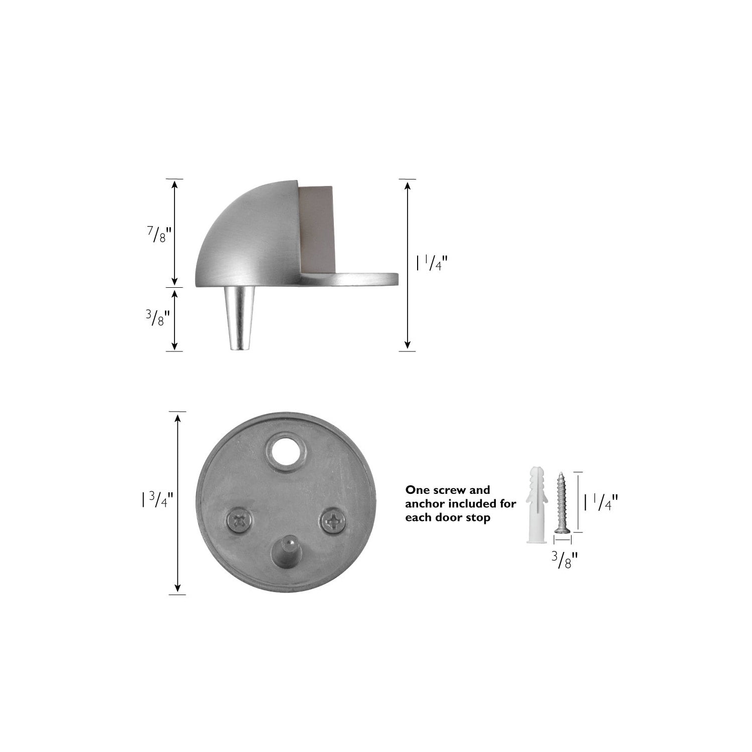 5-Pack Dome Floor Mounted Door Stops with Rubber Stopper, Satin Nickel, Heavy Duty Zinc Construction – Design House, WM318188