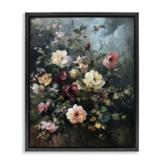Stupell Industries Moody Dark Bouquet Plants & Flowers Painting Black Floater Framed Canvas Art Print Wall Art, 17 x 21