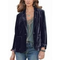 thumbnail image 2 of Women'S Velvet Blazer Jacket Casual Button Up Long Sleeve Cardigan Suits Business Coat with Pockets Purple Gray M, 2 of 4